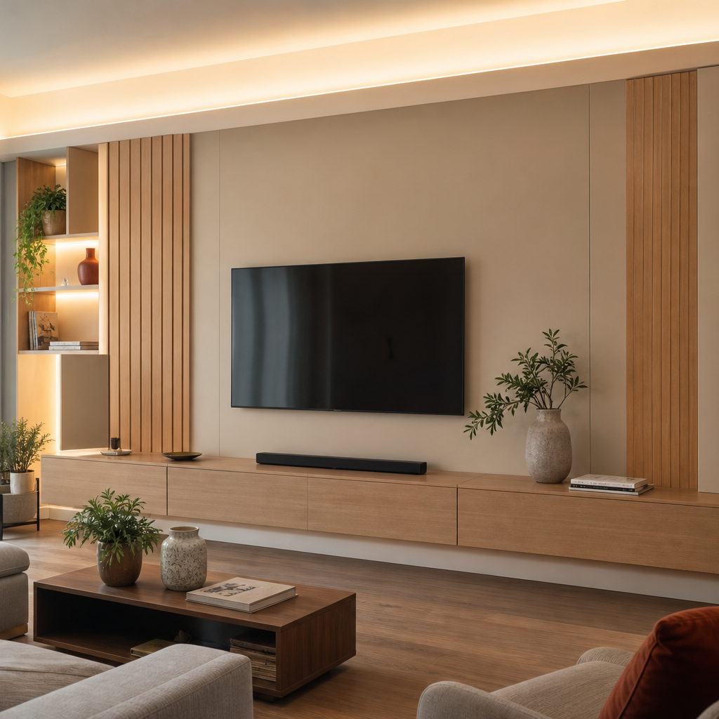 Parete TV con mobile sospeso Rovere Sabbia 1
