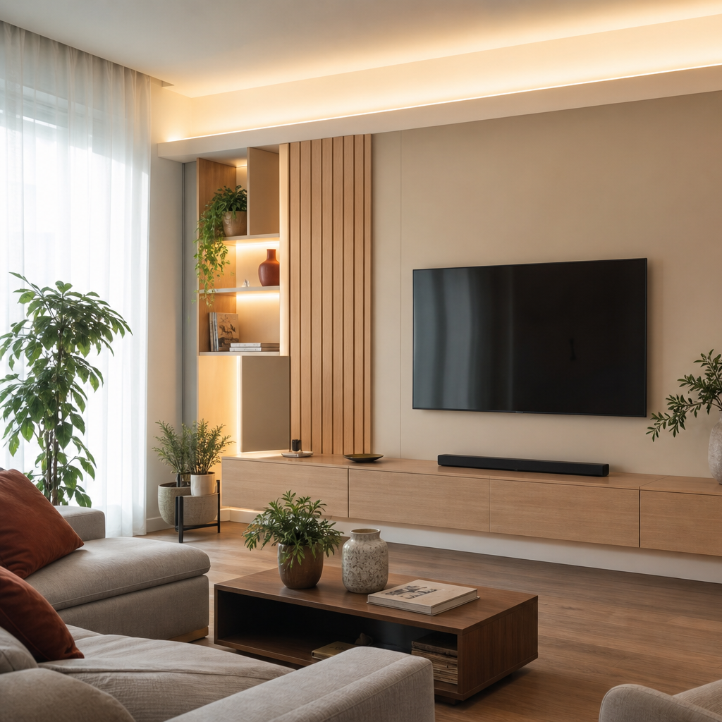 Parete TV con mobile sospeso Rovere Sabbia 2