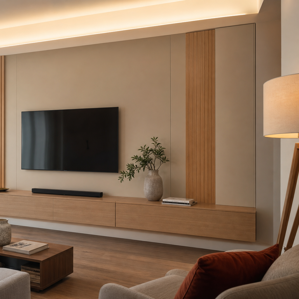 Parete TV con mobile sospeso Rovere Sabbia 3