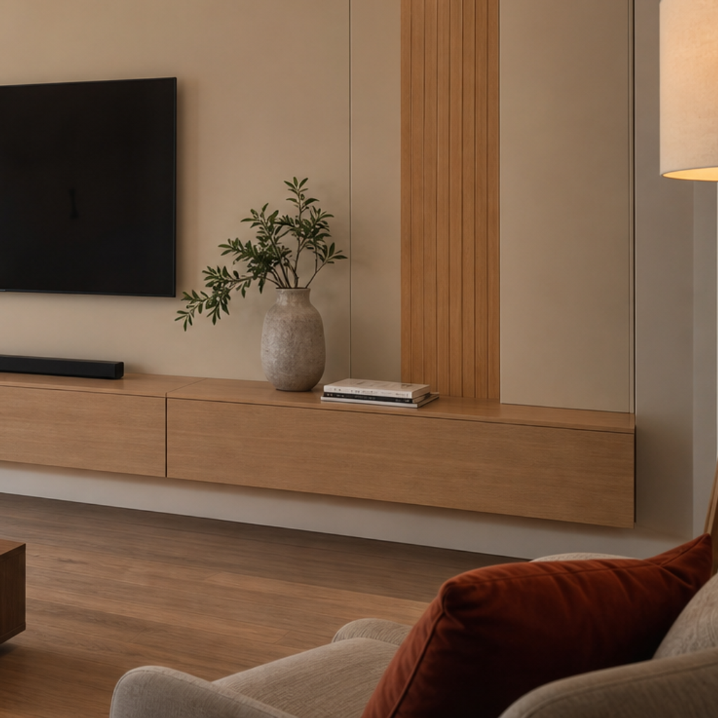 Parete TV con mobile sospeso Rovere Sabbia 5