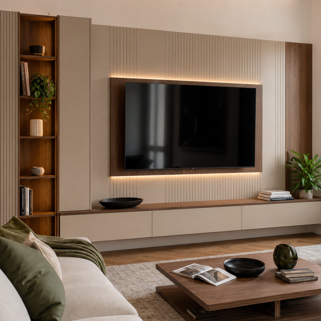 Parete TV con mobile sospeso Noce Canapa 1
