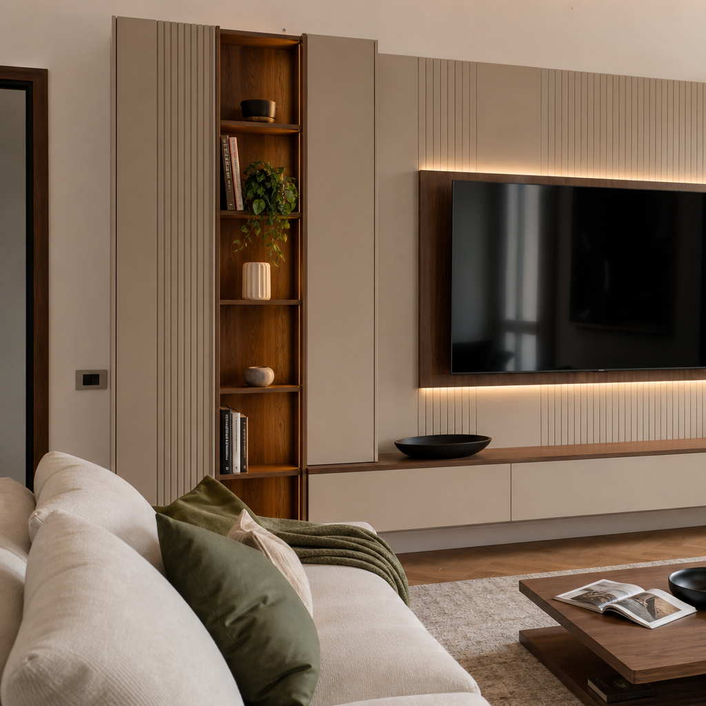 Parete TV con mobile sospeso Noce Canapa 2