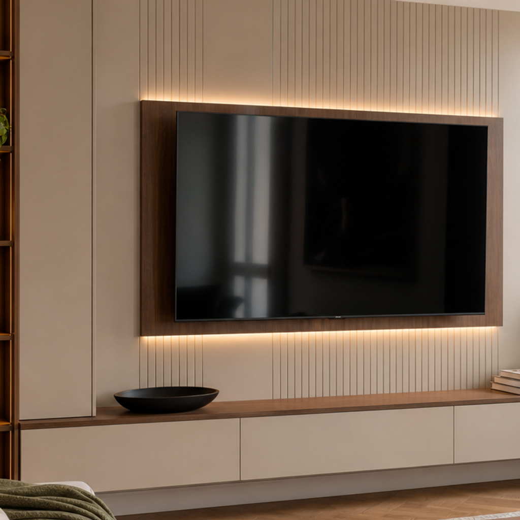 Parete TV con mobile sospeso Noce Canapa 4
