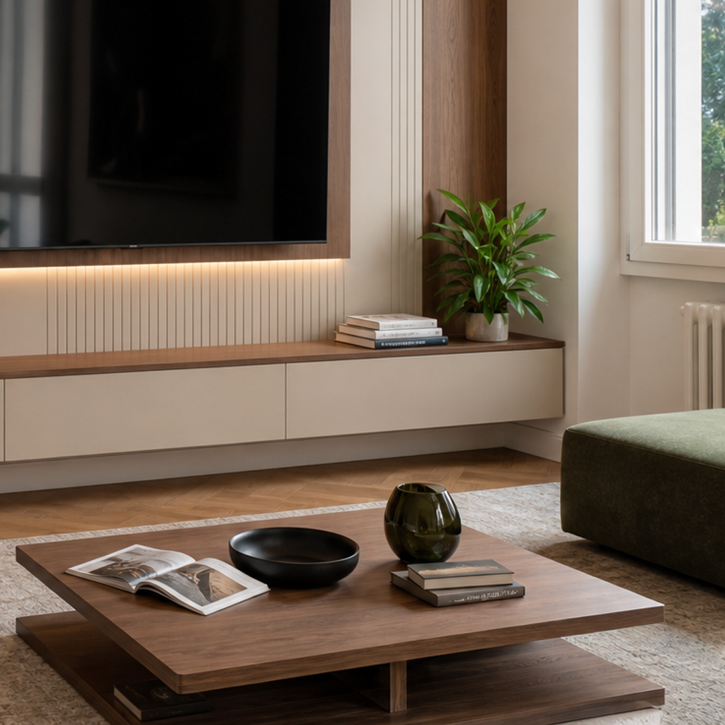 Parete TV con mobile sospeso Noce Canapa 5