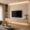 Parete TV con mobile sospeso Travertino Chiaro 1
