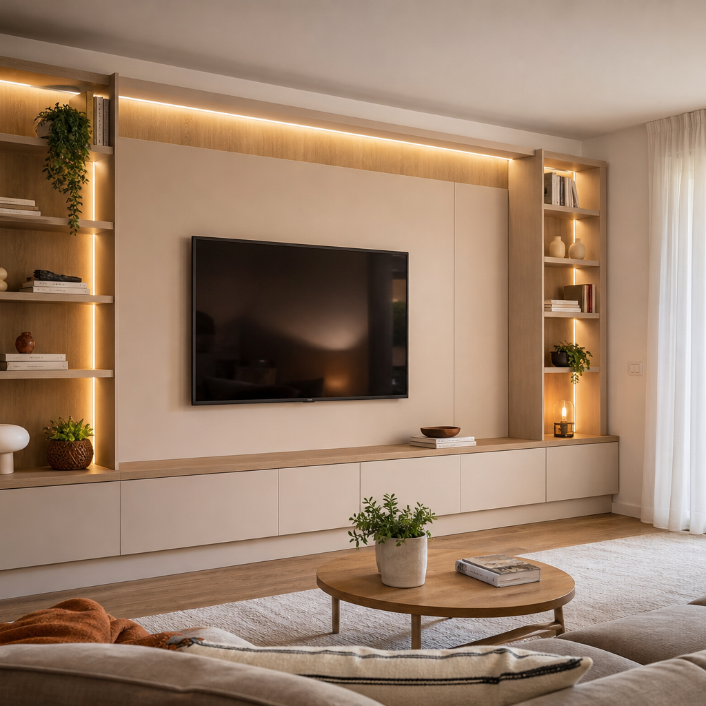 Parete TV con mensole laterali Rovere Sabbia 1