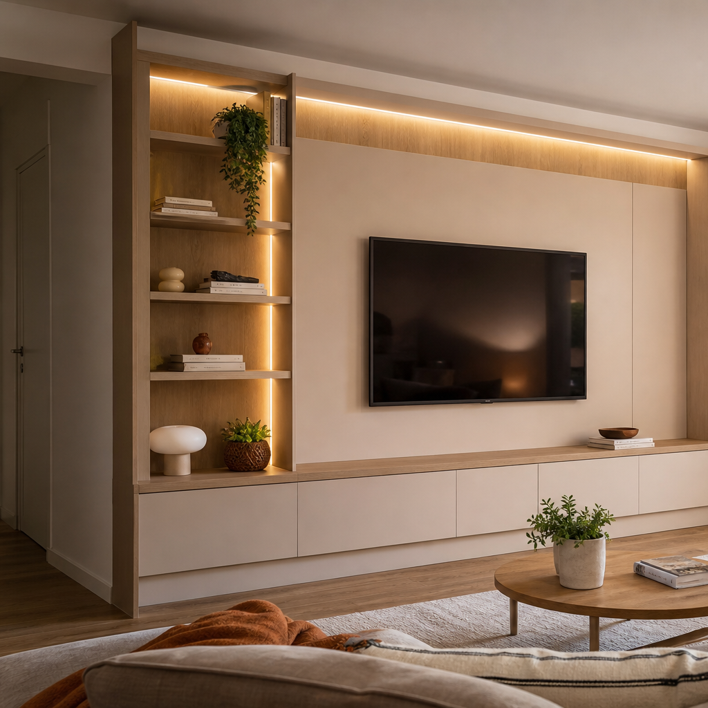 Parete TV con mensole laterali Rovere Sabbia 2