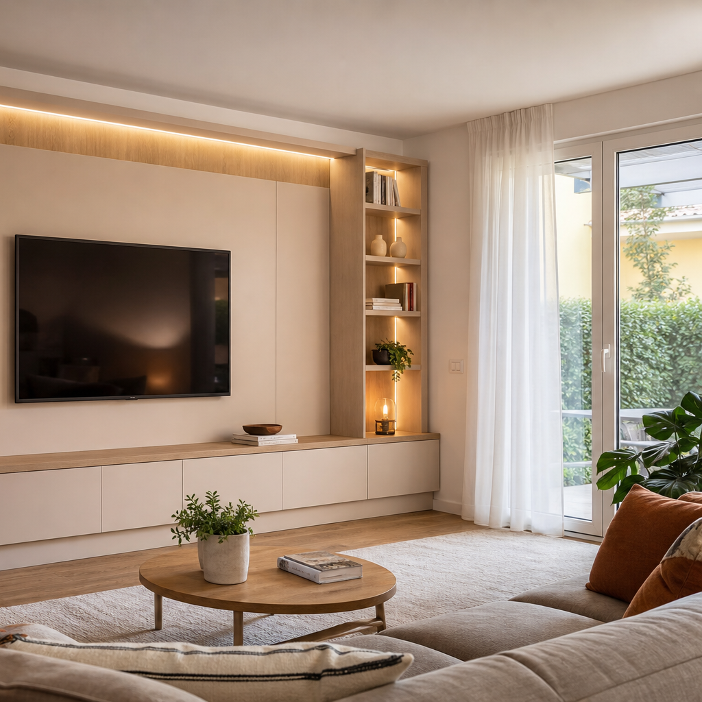 Parete TV con mensole laterali Rovere Sabbia 3