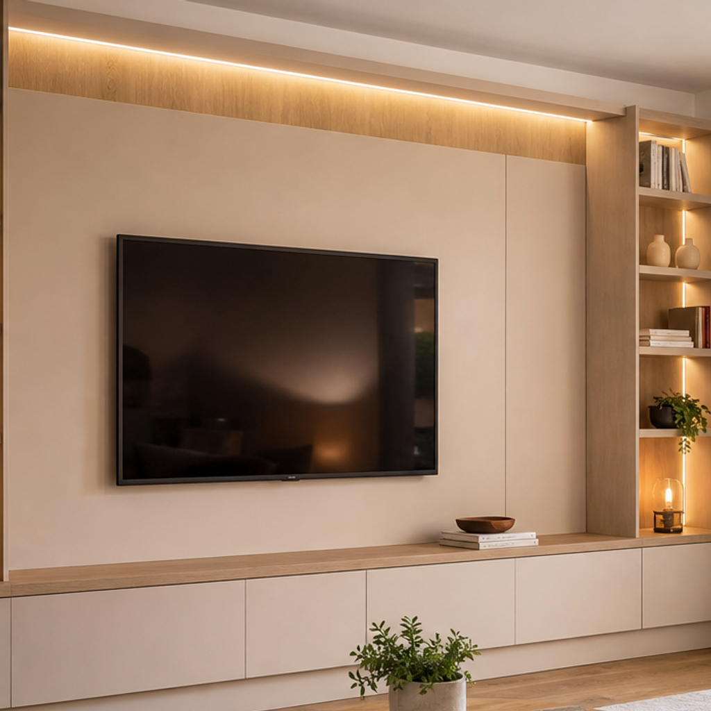Parete TV con mensole laterali Rovere Sabbia 4