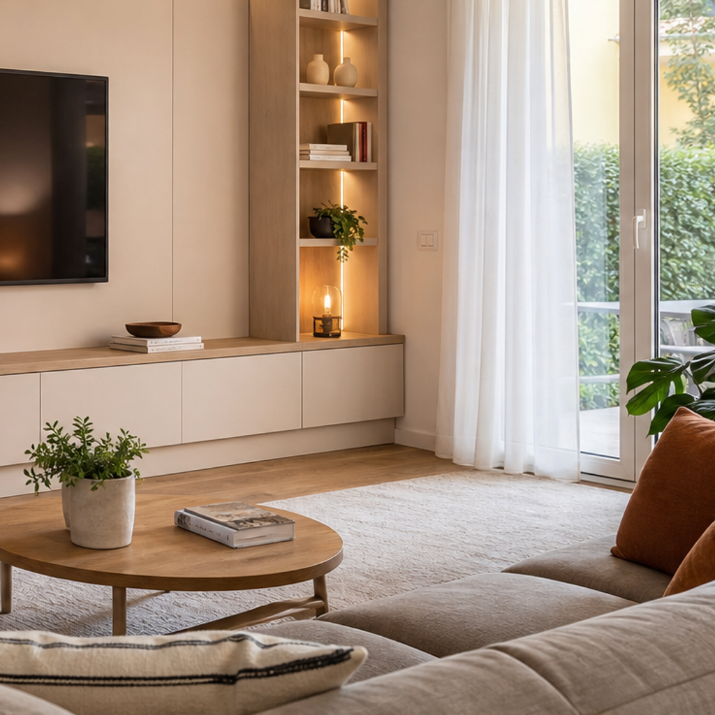 Parete TV con mensole laterali Rovere Sabbia 5