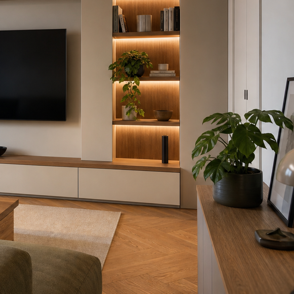 Parete TV con mensole laterali Noce Canapa 5