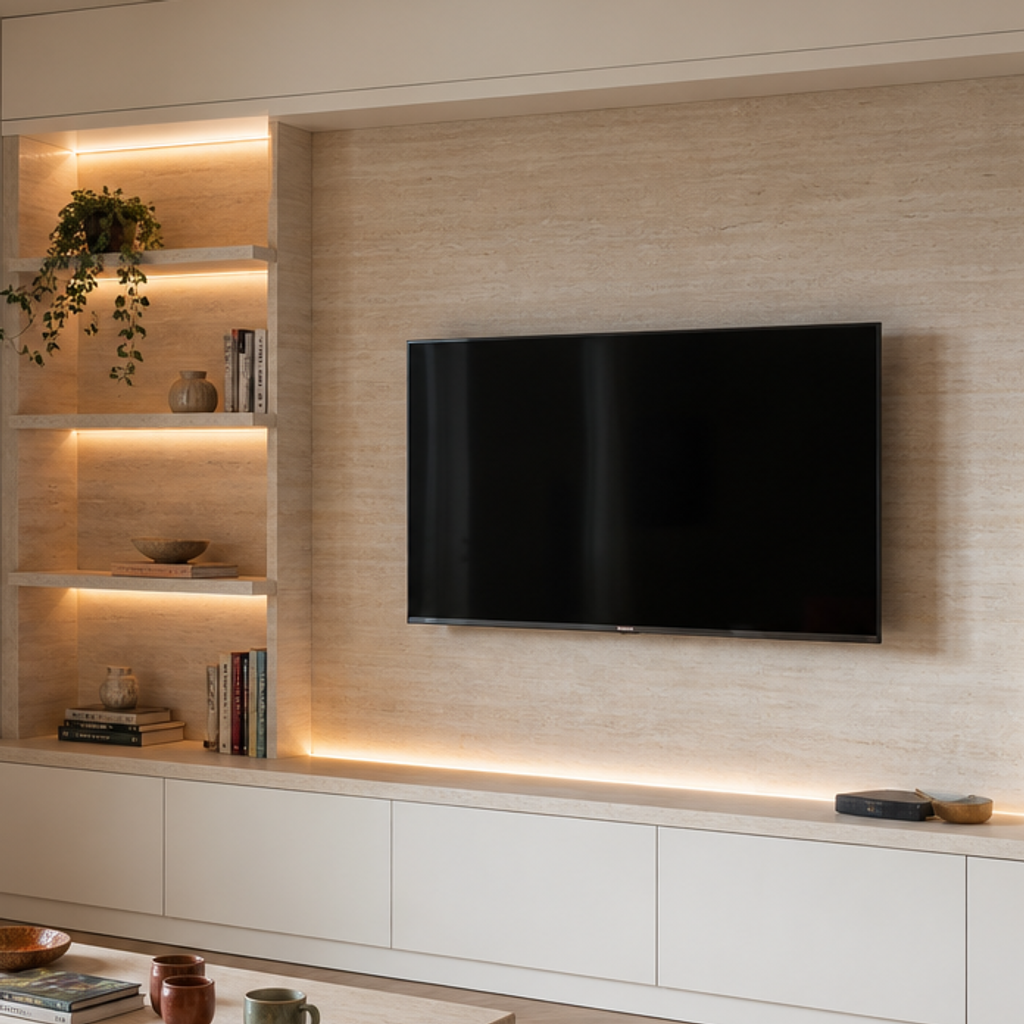 Parete TV con mensole laterali Travertino Chiaro 4