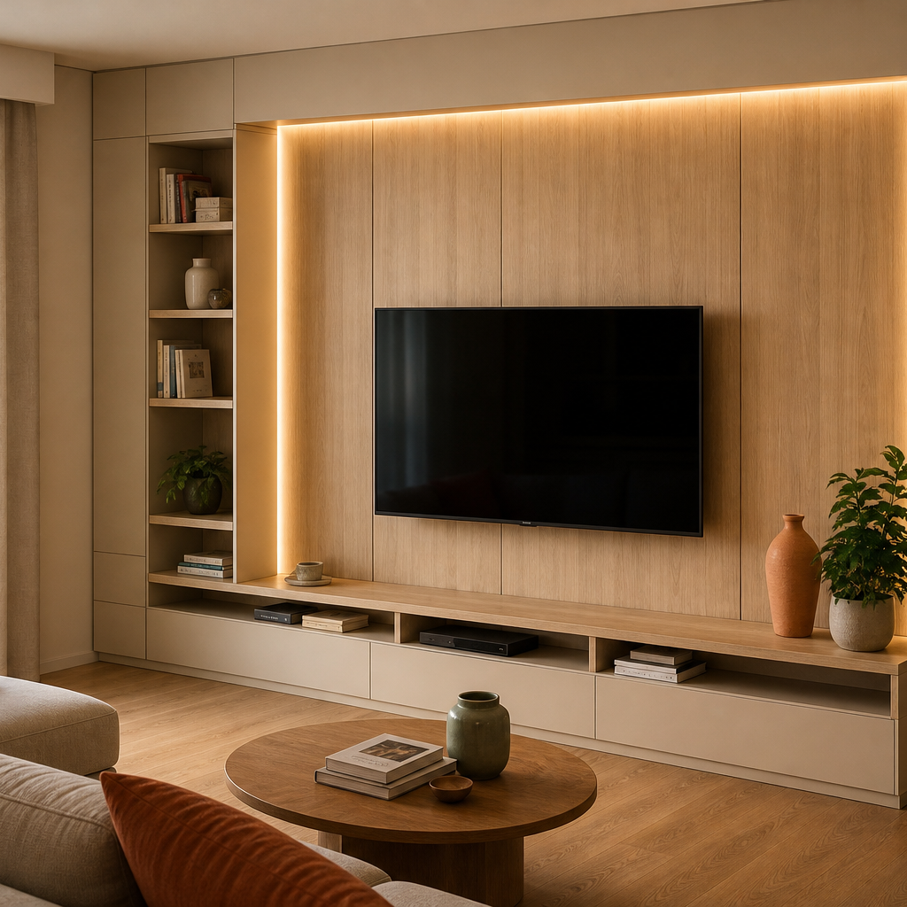 Parete TV con LED perimetrale Rovere Sabbia 1