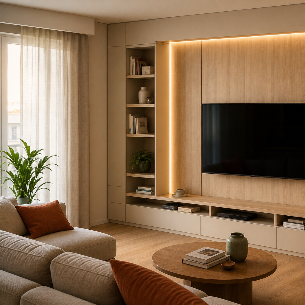 Parete TV con LED perimetrale Rovere Sabbia 2