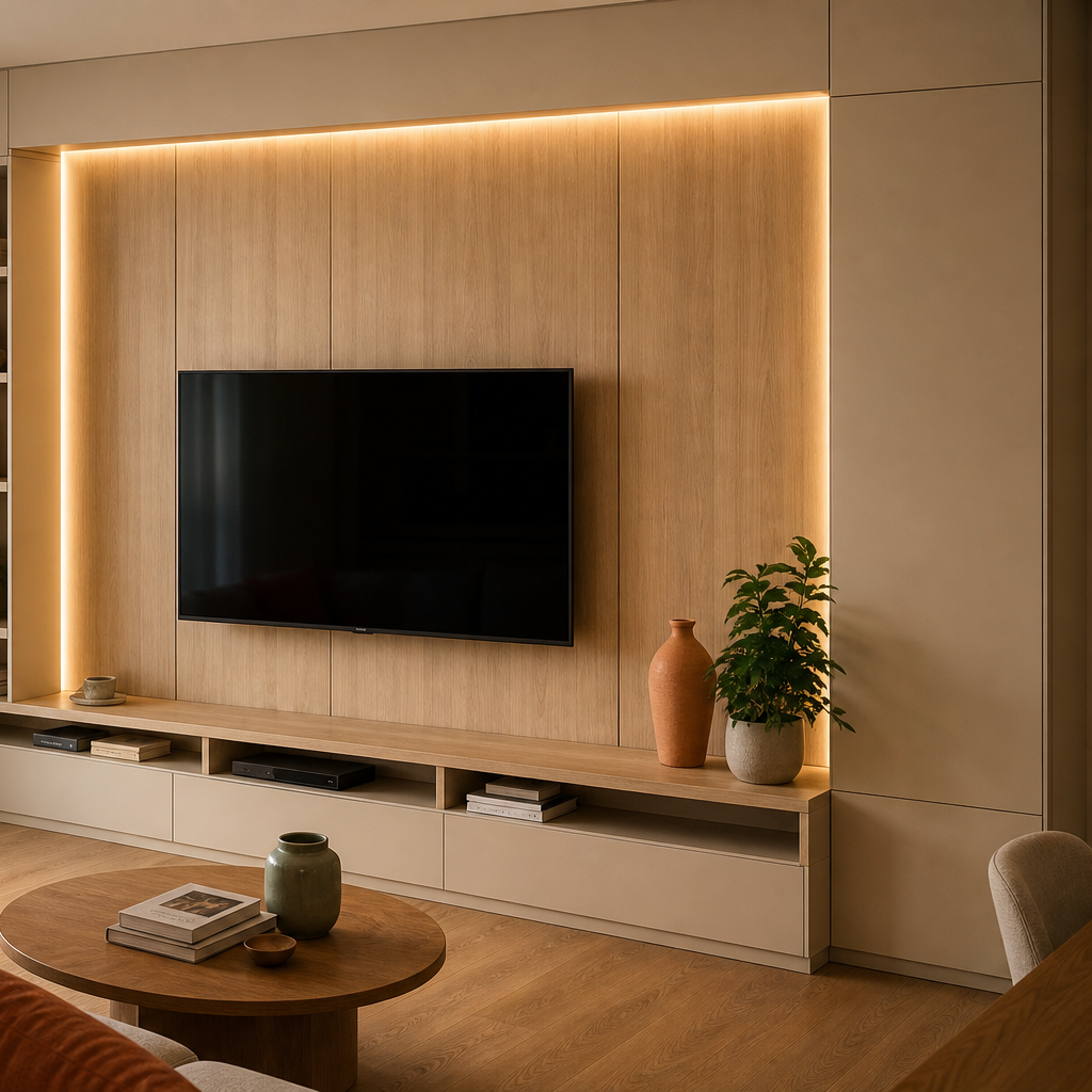 Parete TV con LED perimetrale Rovere Sabbia 3