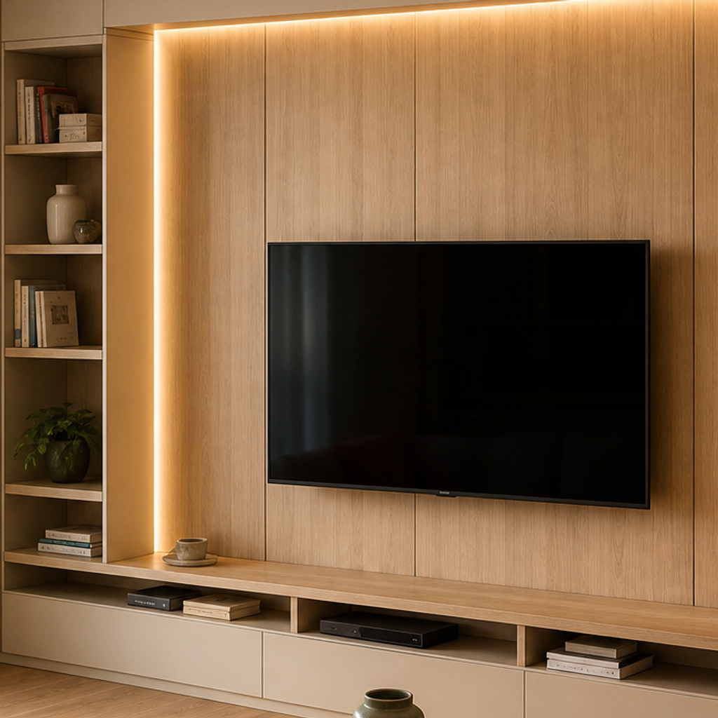 Parete TV con LED perimetrale Rovere Sabbia 4