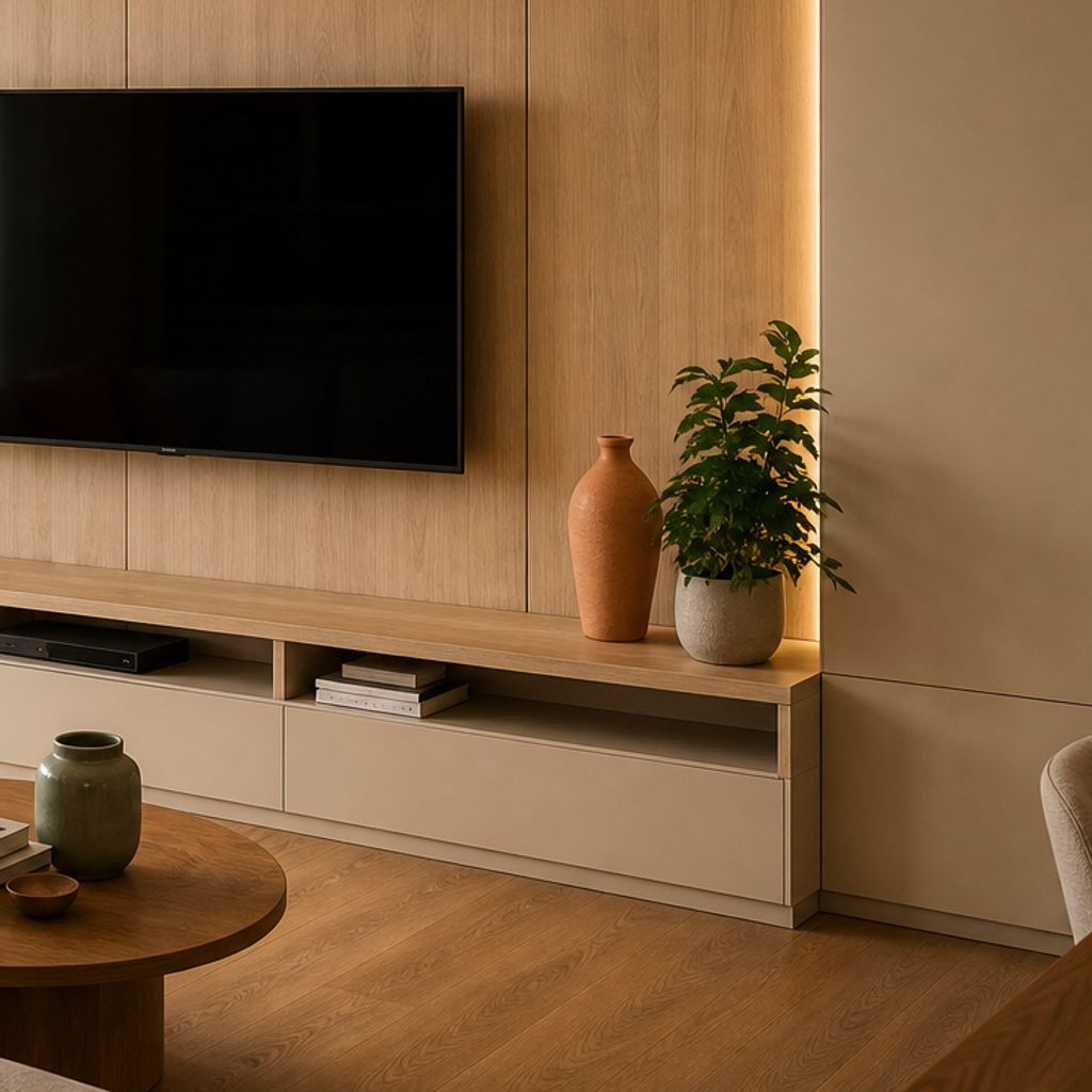Parete TV con LED perimetrale Rovere Sabbia 5