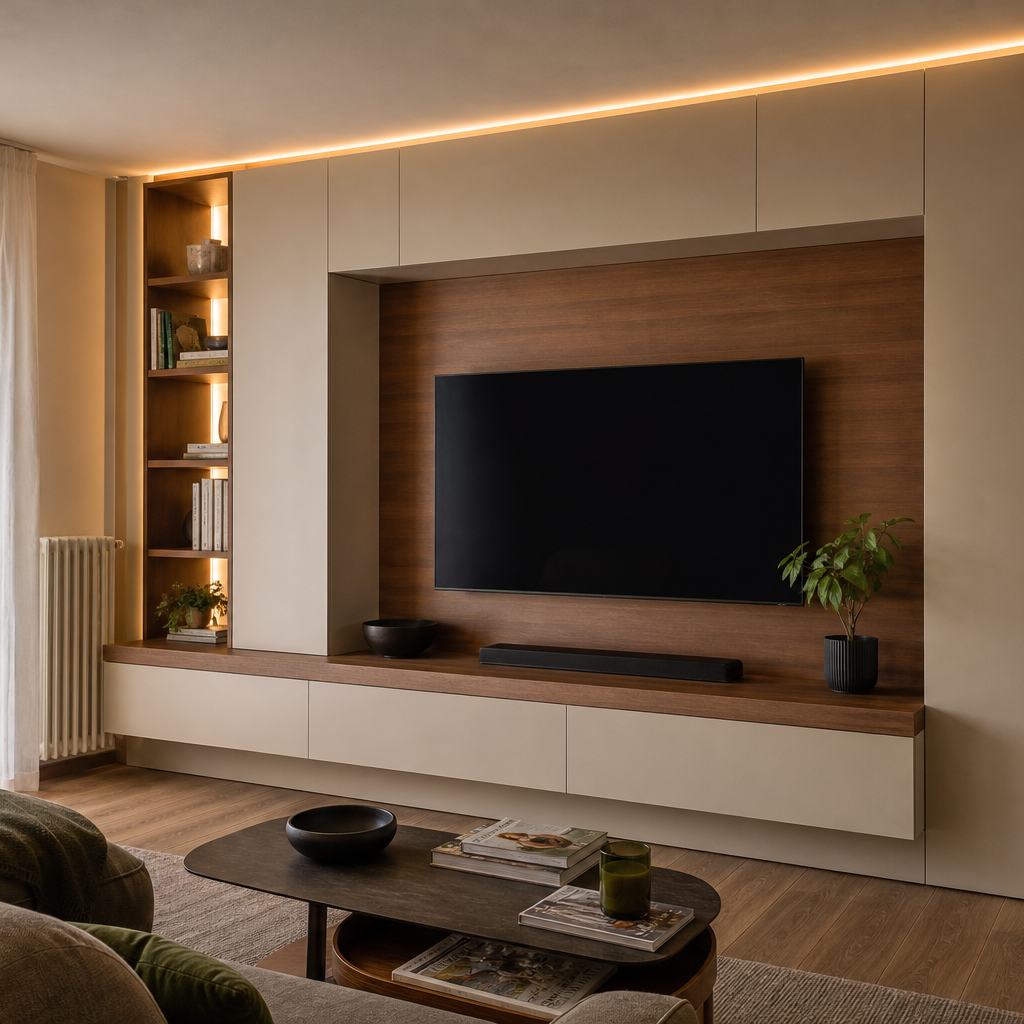 Parete TV con LED perimetrale Noce Canapa 1