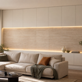 Parete dietro divano con boiserie Travertino Chiaro 1