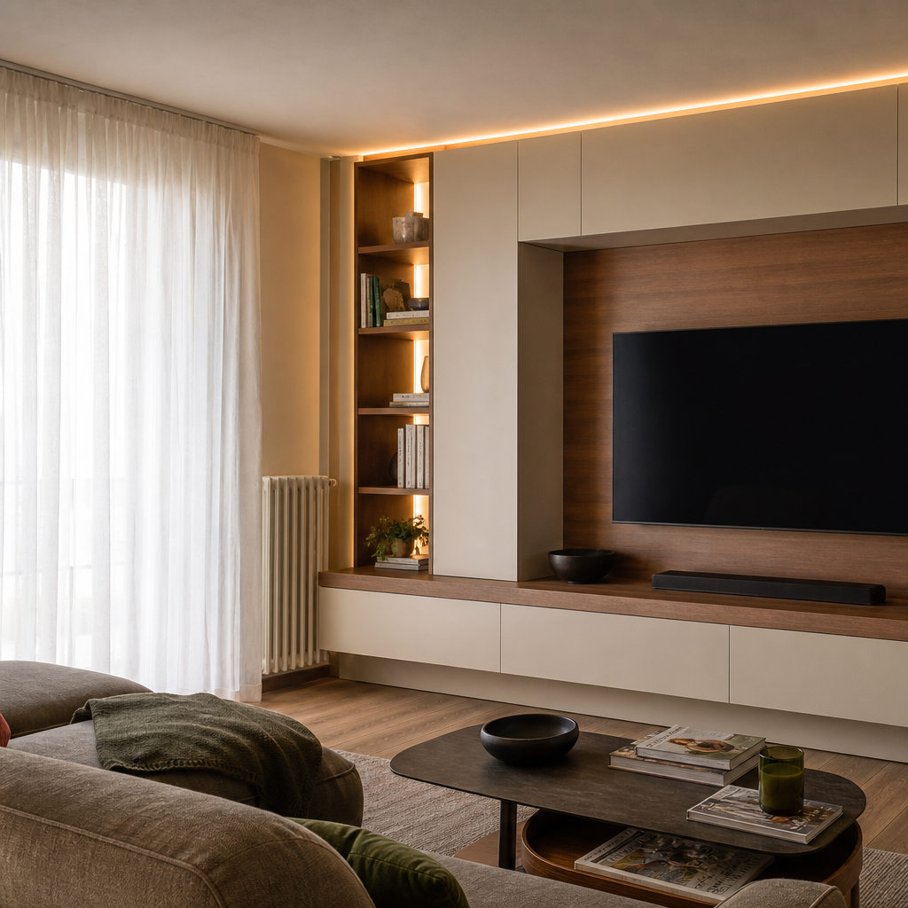 Parete TV con LED perimetrale Noce Canapa 2