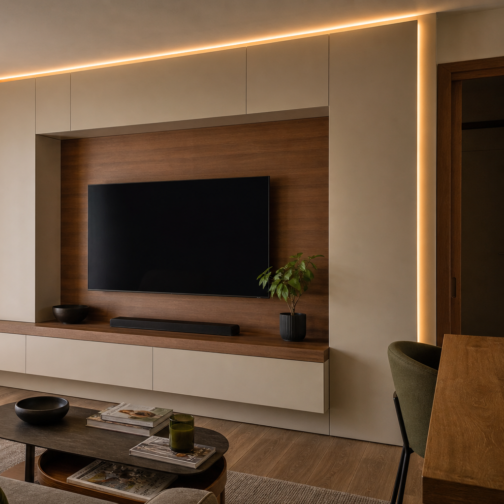Parete TV con LED perimetrale Noce Canapa 3