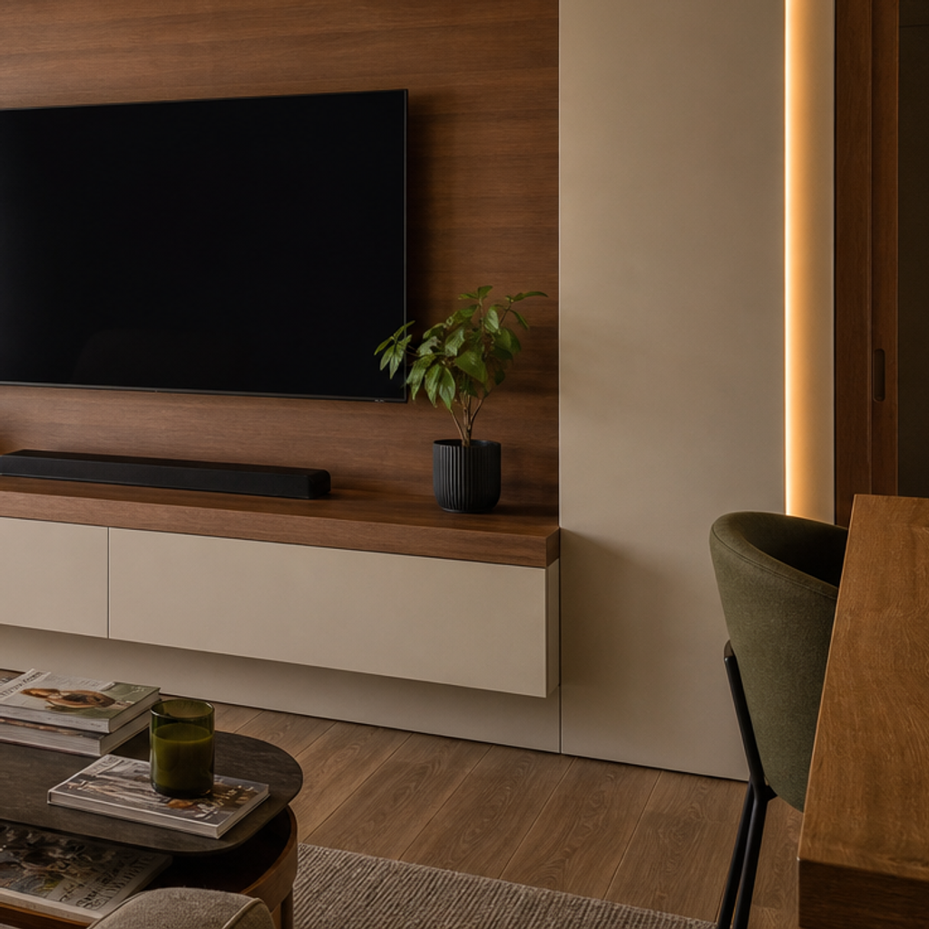 Parete TV con LED perimetrale Noce Canapa 5