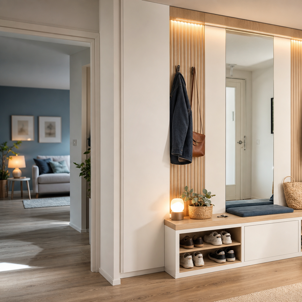 Parete ingresso con specchio Bianco Rovere 2
