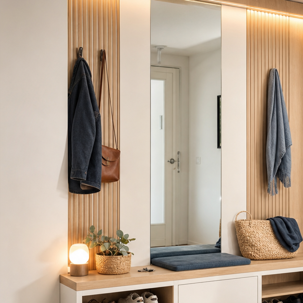 Parete ingresso con specchio Bianco Rovere 4