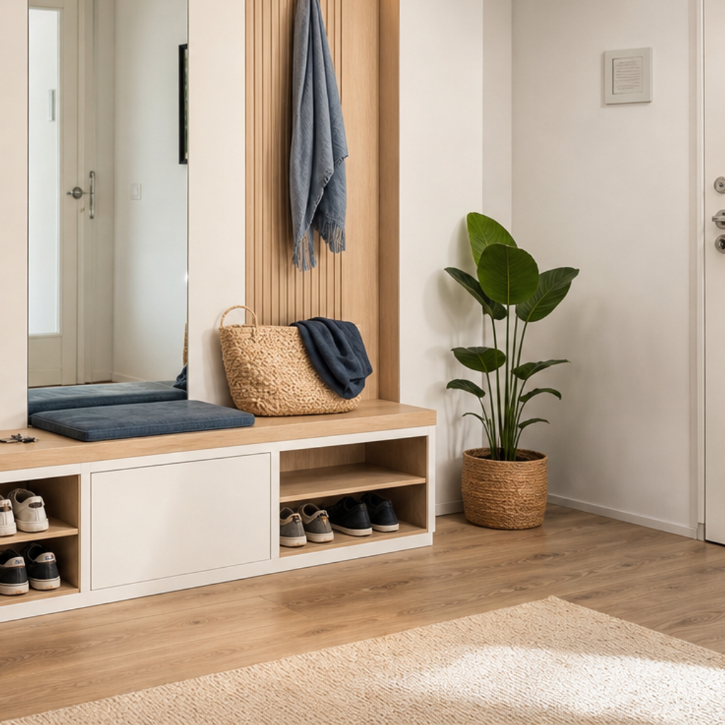 Parete ingresso con specchio Bianco Rovere 5