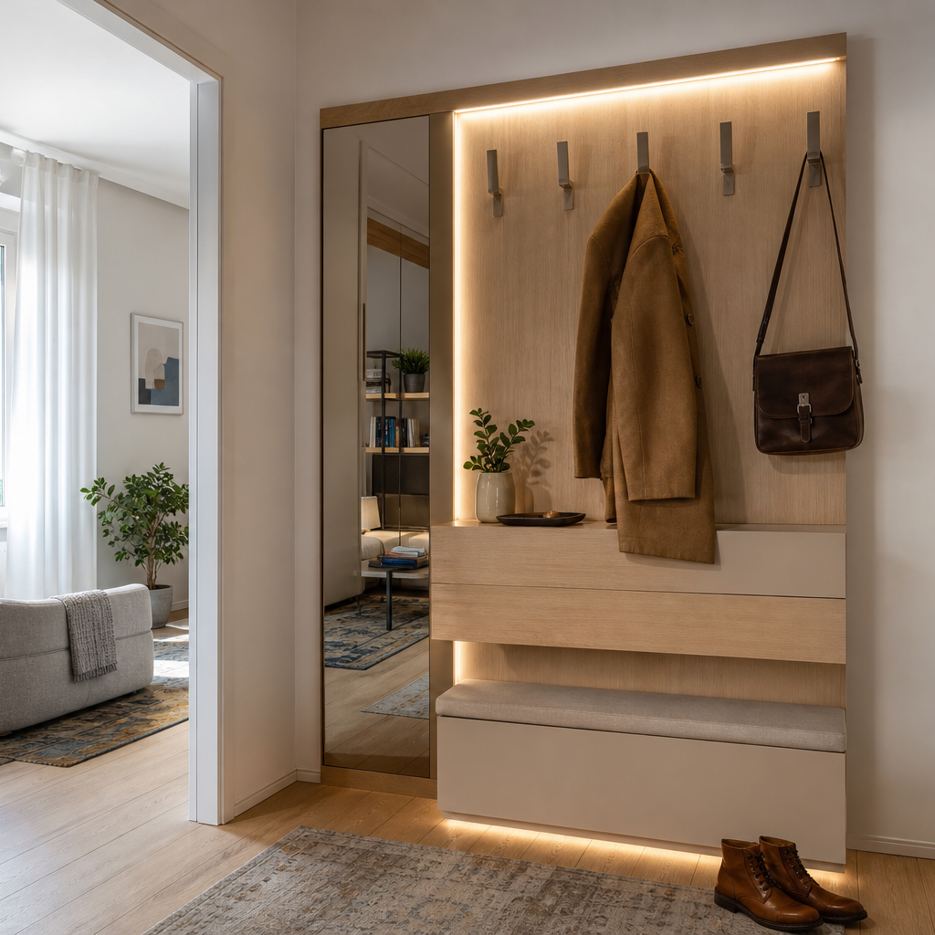 Parete ingresso con appendiabiti Rovere Specchio 1