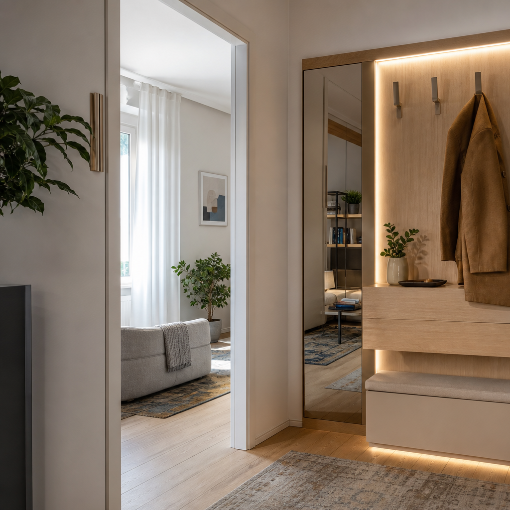 Parete ingresso con appendiabiti Rovere Specchio 2