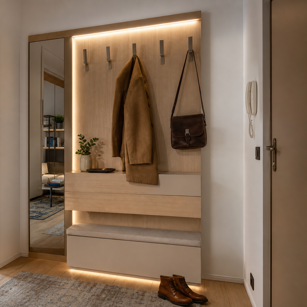 Parete ingresso con appendiabiti Rovere Specchio 3
