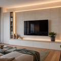 Parete TV con LED perimetrale Travertino Chiaro 1
