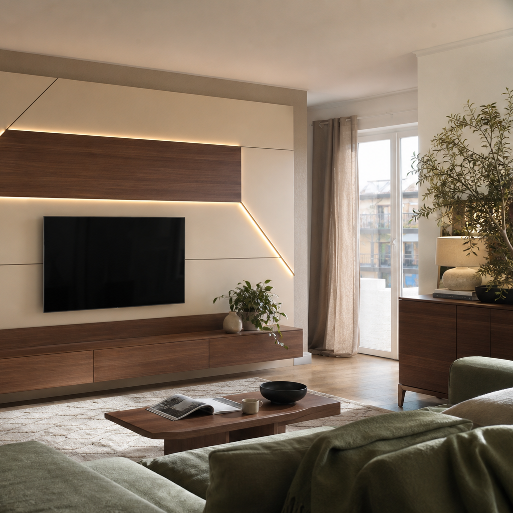 Parete soggiorno geometrica Noce Canapa 3