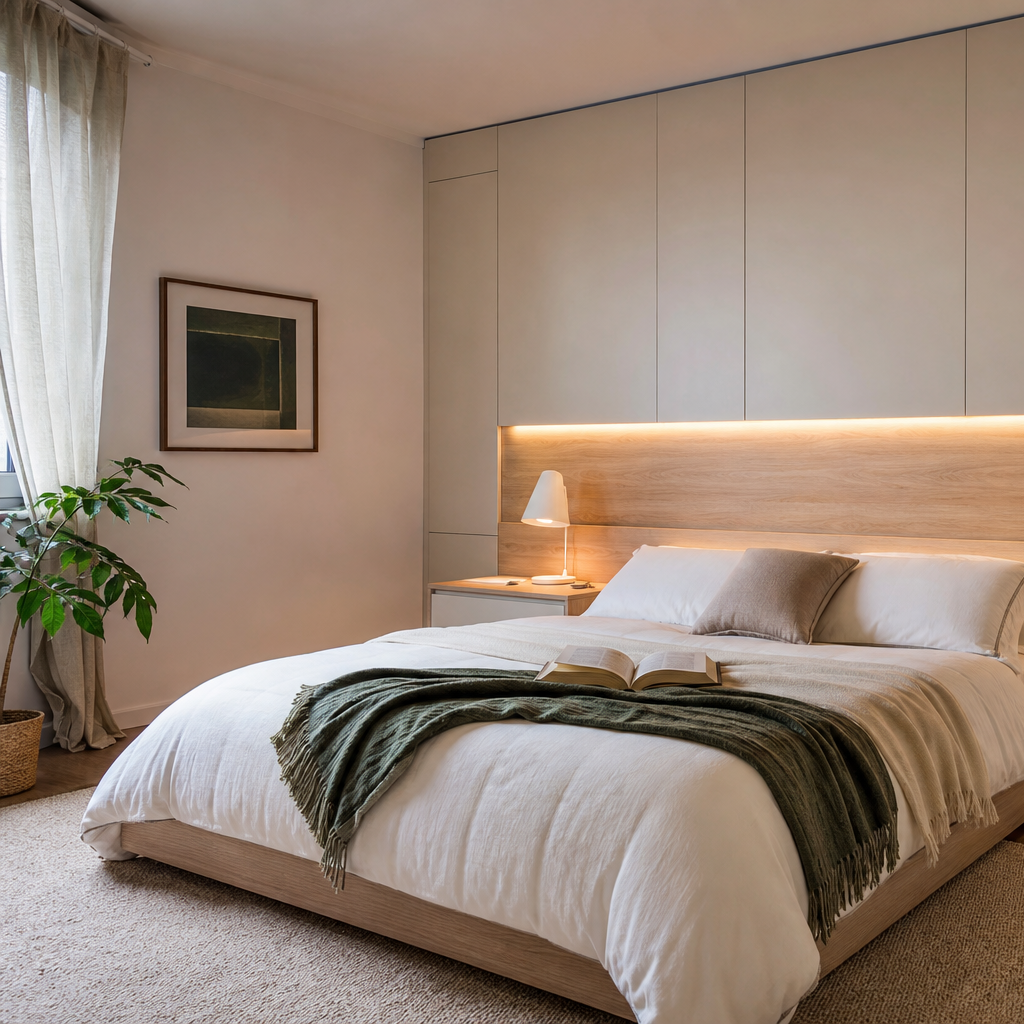 Parete testiera letto con LED Sabbia Rovere 2