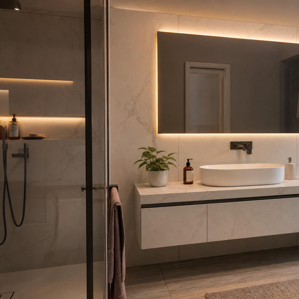 Parete lavabo con specchio LED Marmo Specchio 2