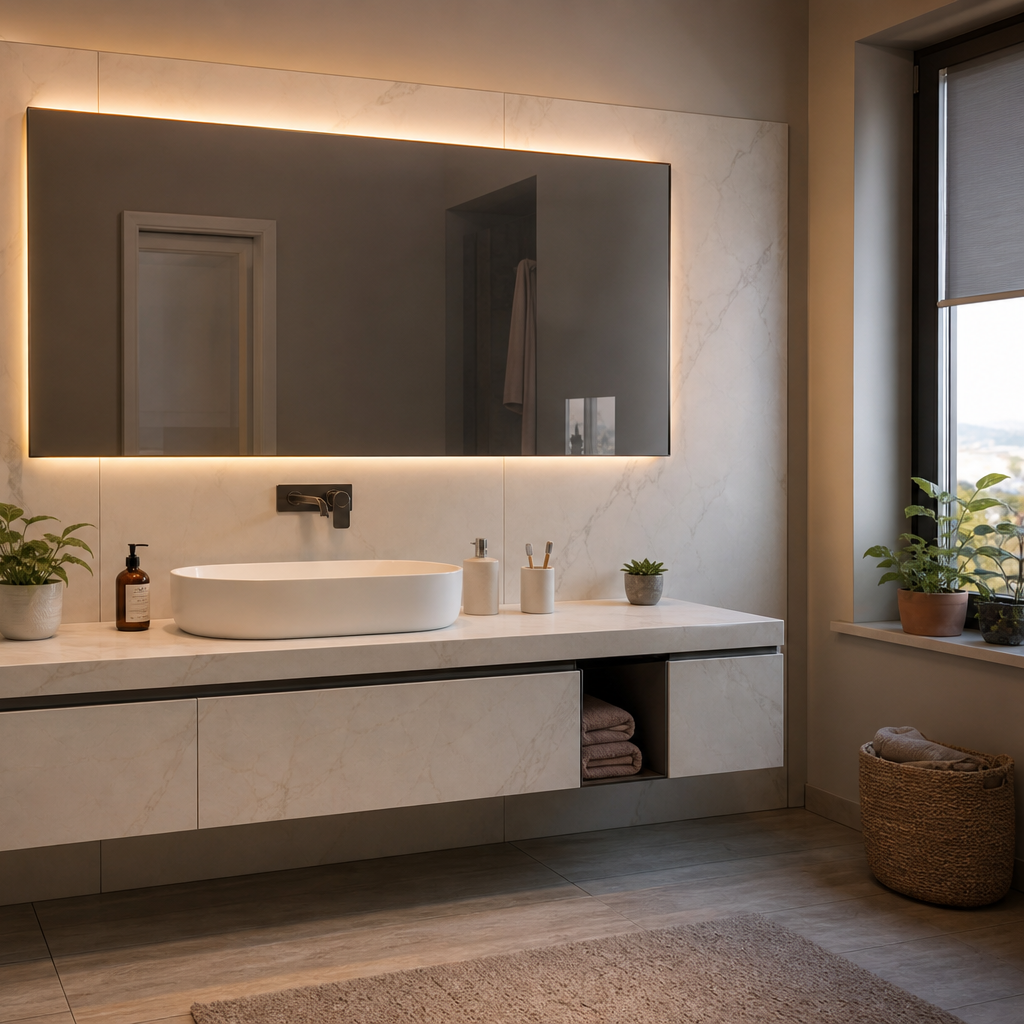 Parete lavabo con specchio LED Marmo Specchio 3