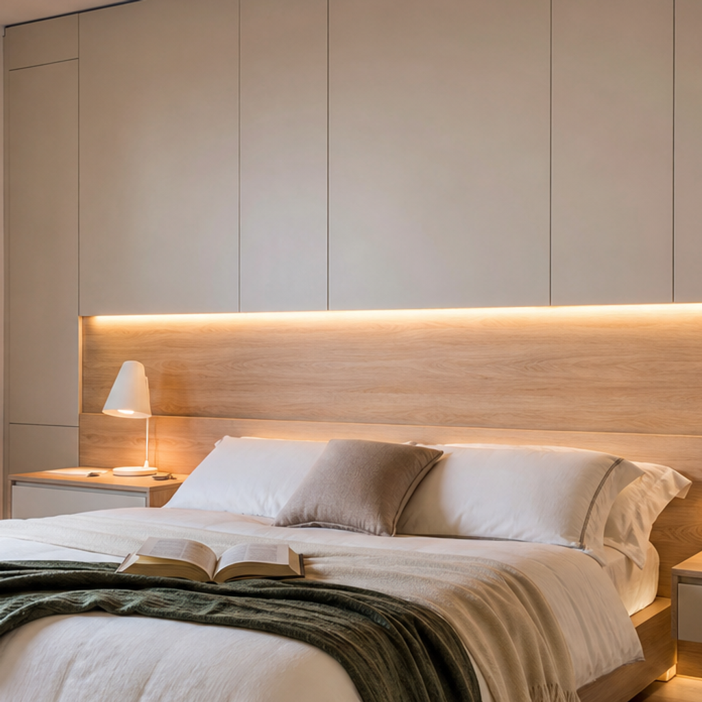 Parete testiera letto con LED Sabbia Rovere 4