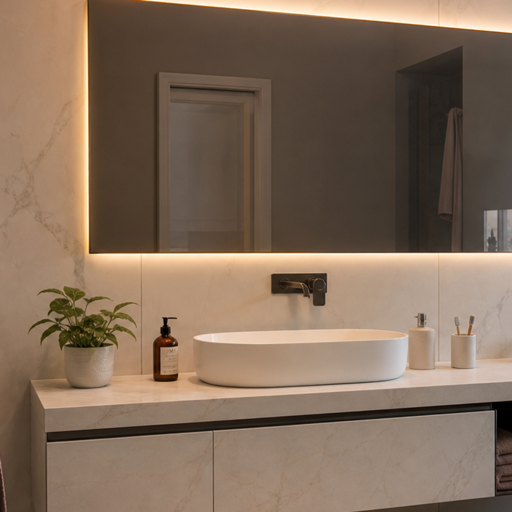 Parete lavabo con specchio LED Marmo Specchio 4