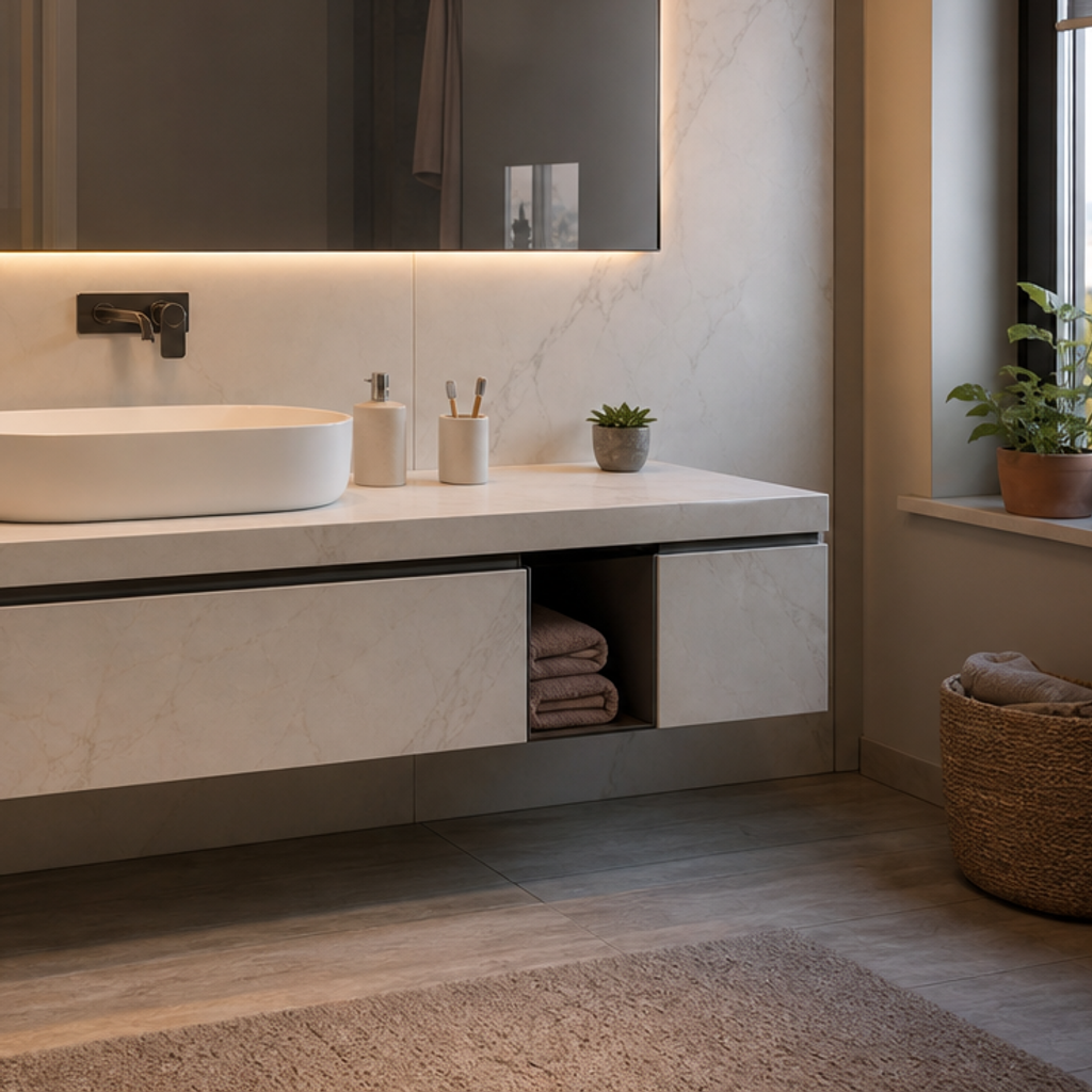 Parete lavabo con specchio LED Marmo Specchio 5