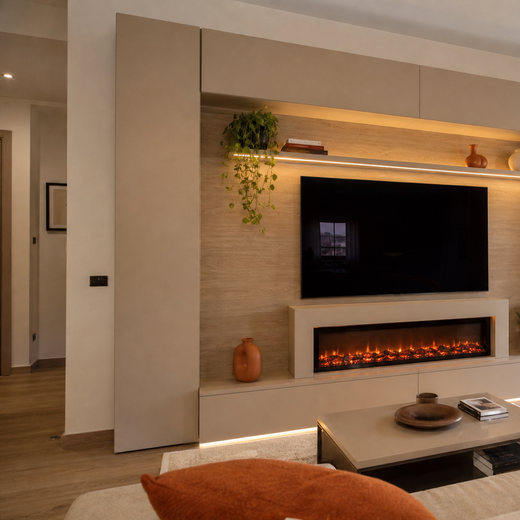 Parete TV con camino elettrico Rovere Sabbia 2