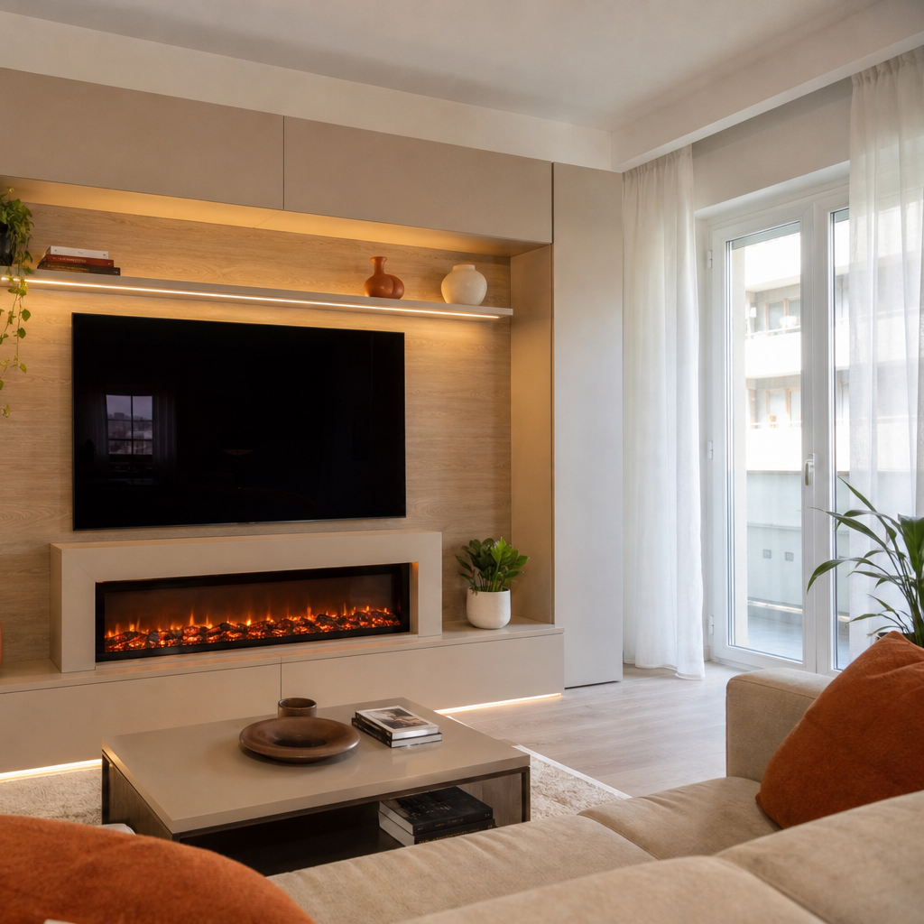 Parete TV con camino elettrico Rovere Sabbia 3