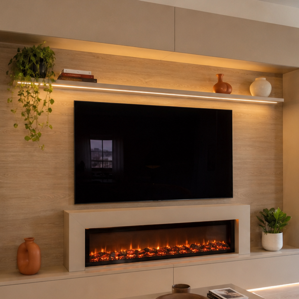 Parete TV con camino elettrico Rovere Sabbia 4