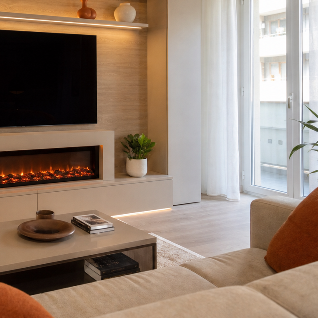 Parete TV con camino elettrico Rovere Sabbia 5