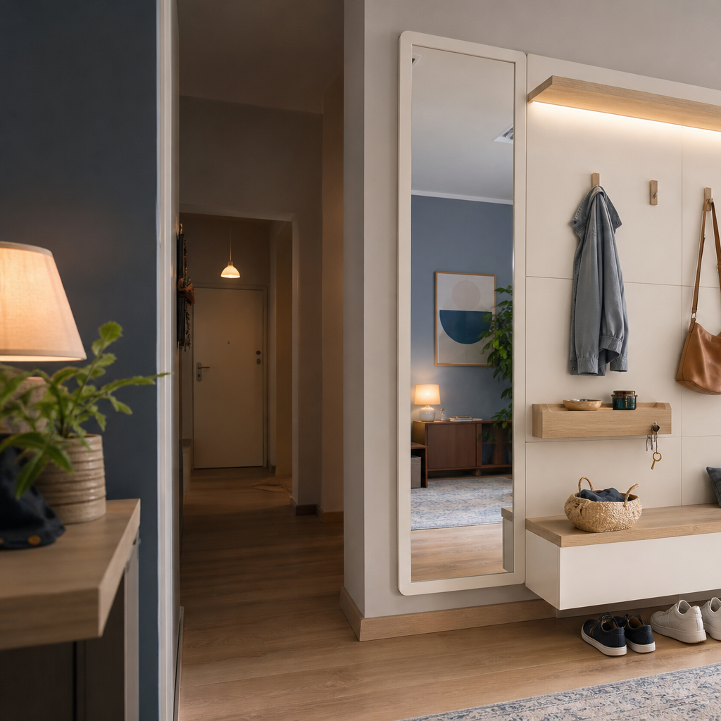 Parete ingresso con appendiabiti Bianco Rovere 2