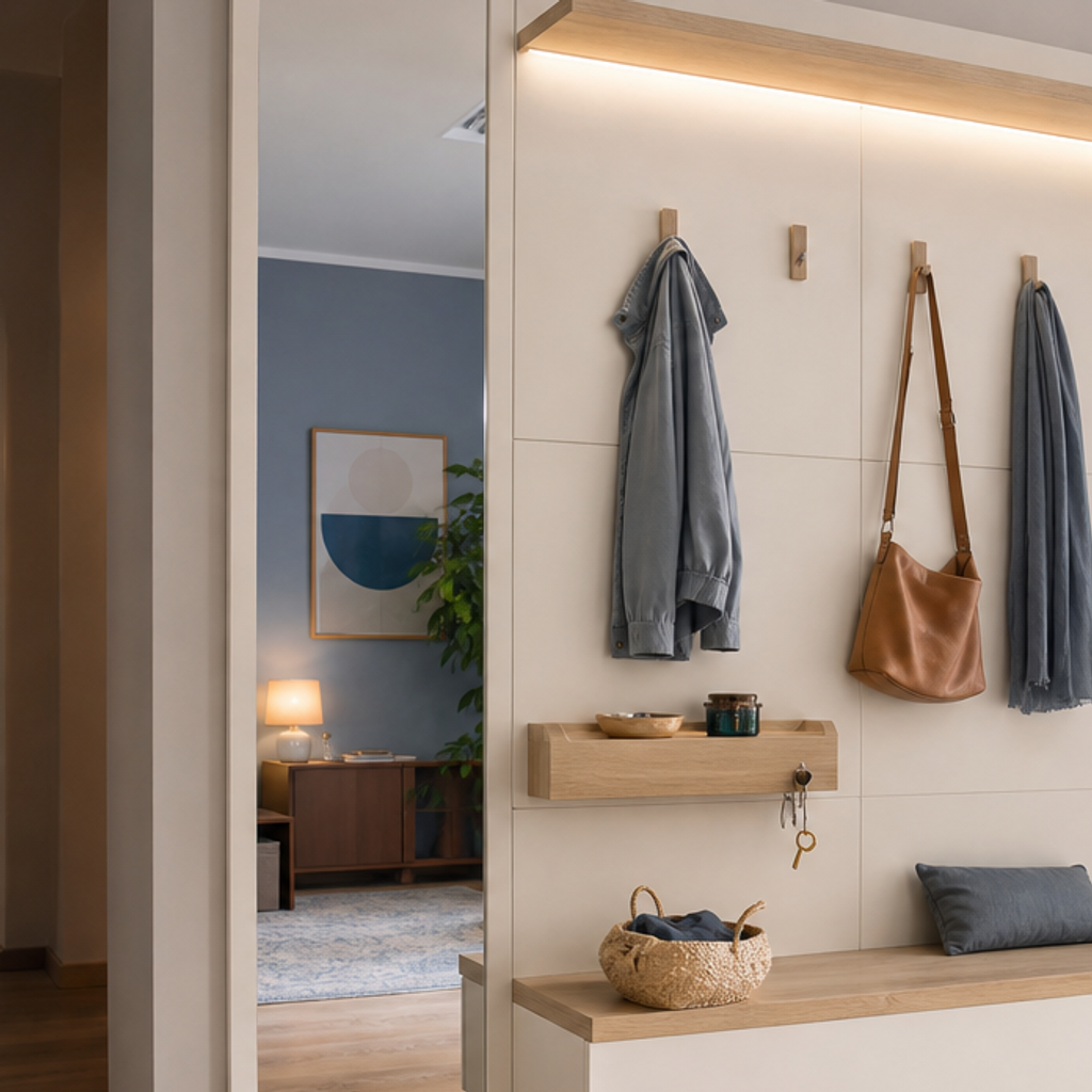 Parete ingresso con appendiabiti Bianco Rovere 4