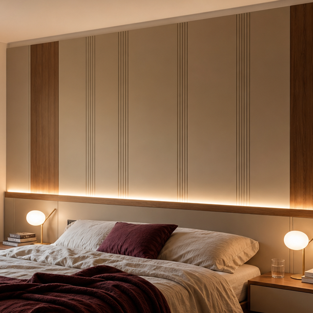 Parete testiera letto con LED Canapa Noce 4