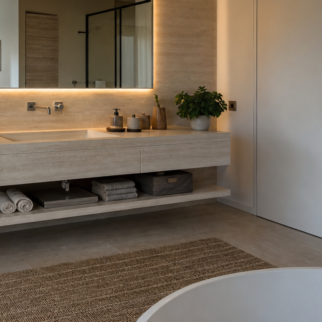 Parete lavabo con specchio LED Travertino LED 5