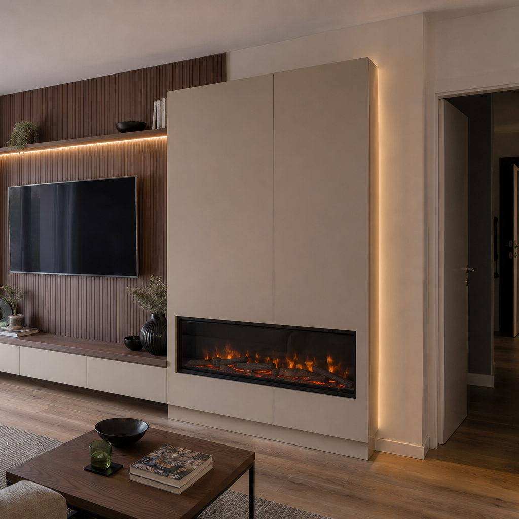 Parete TV con camino elettrico Noce Canapa 3