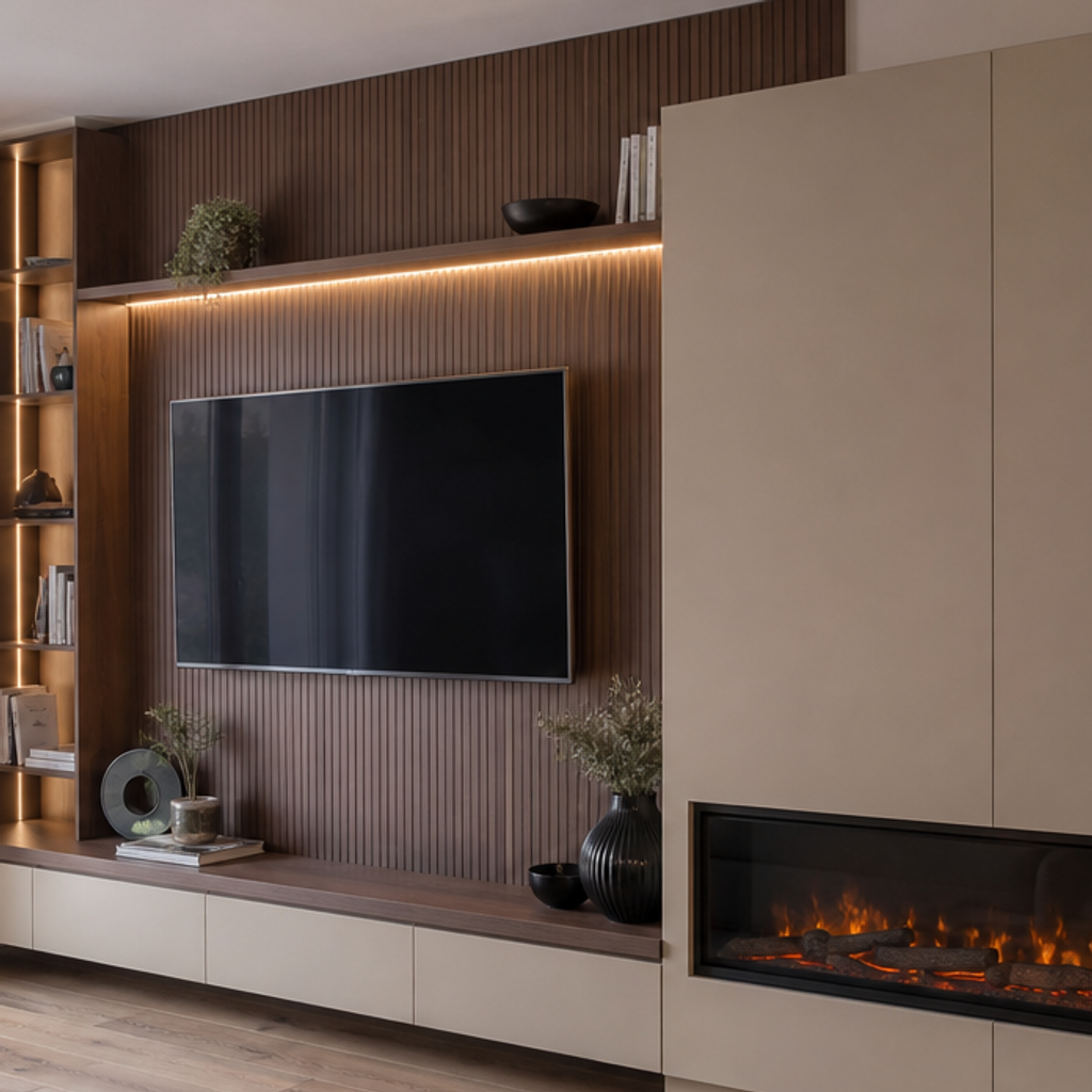Parete TV con camino elettrico Noce Canapa 4